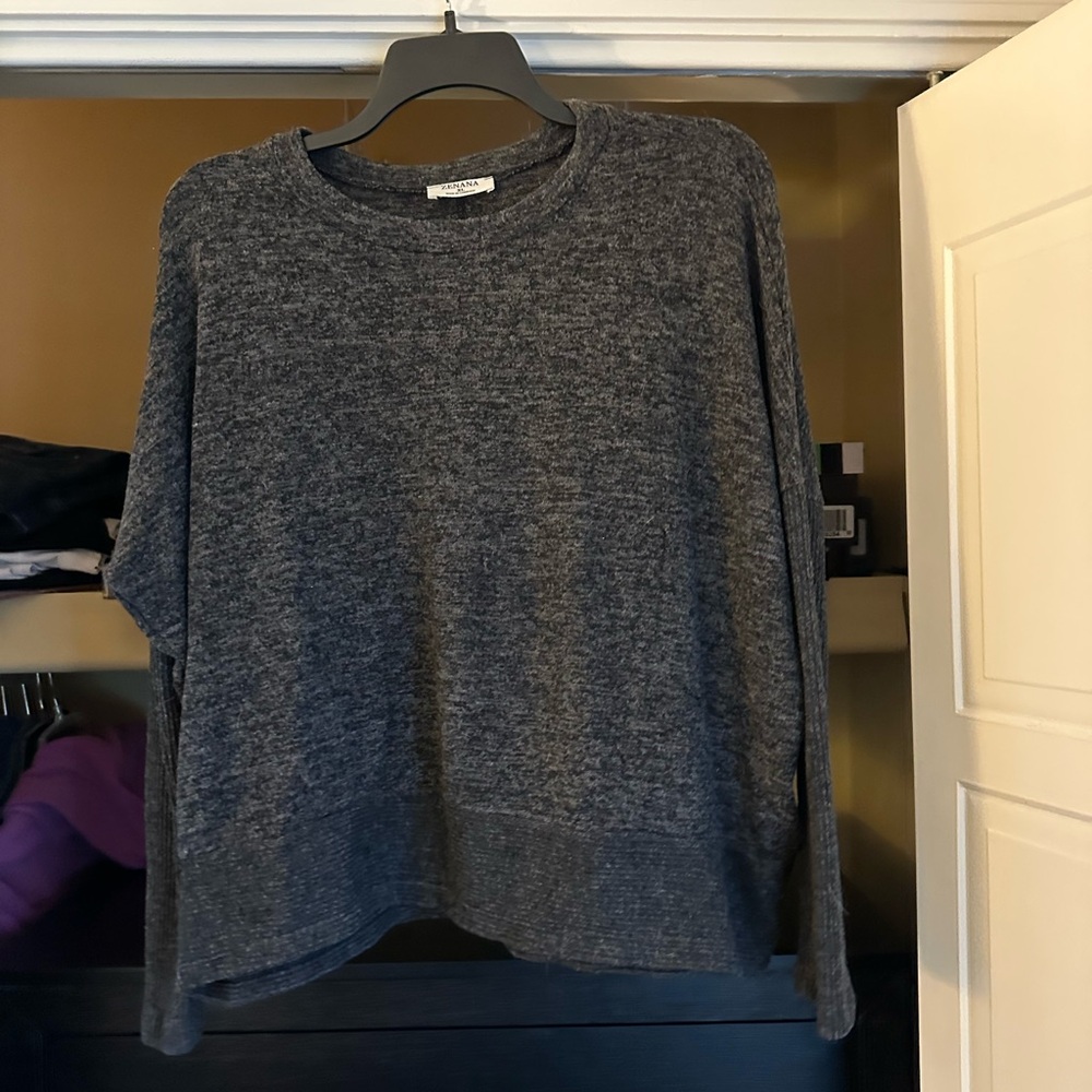 Zenana Outfitters Charcoal Crew Neck Sweater